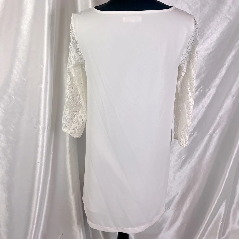 BB Dakota White Retro Boho Lace Sleeve Shift Dress – Romantic & Chic, Size XS